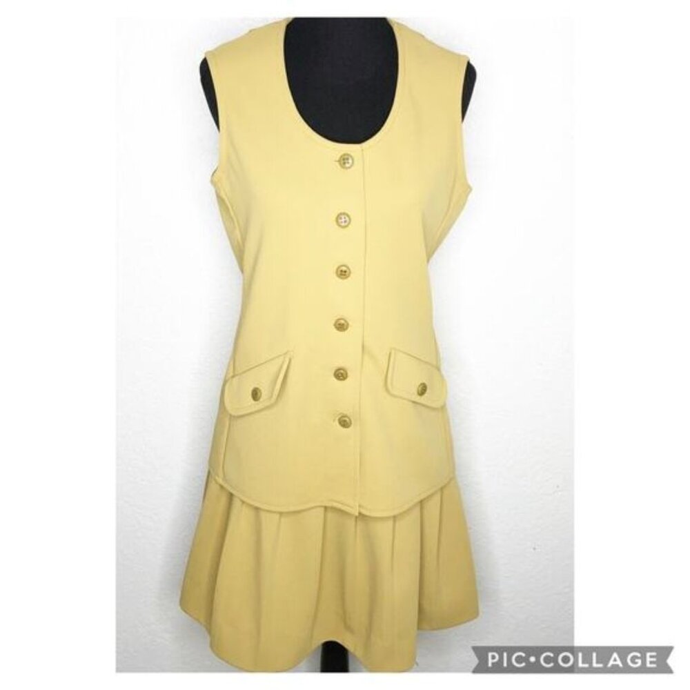 Vintage Jack Winter camel gold Dacron polyester vest skirt set size Large 60-70s